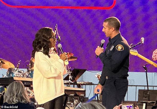 Another influential attendee, Oprah, gave a talk on stage. Oprah introduced a man named Sam Dudley and his service dog Rhonda in a video which was reposted on One805 Instagram stories