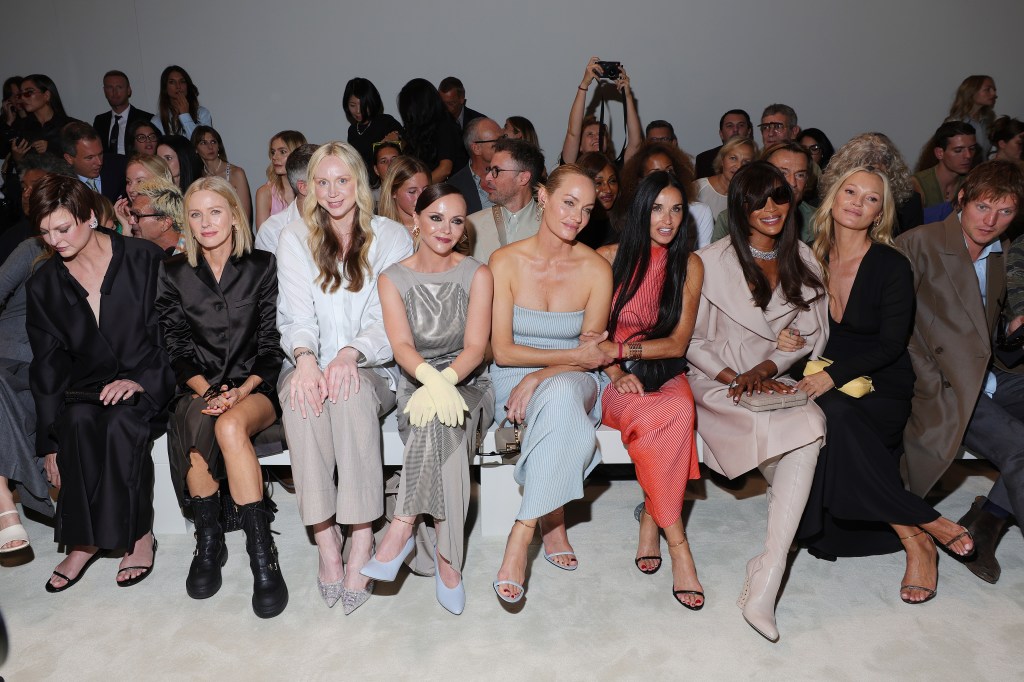 Linda Evangelista, Naomi Watts, Amber Valletta, Demi Moore, Naomi Campbell, Kate Moss and Nikolai von Bismarck at a fashion show