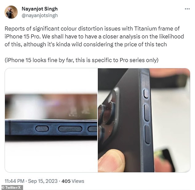 Social-Media-Nutzer teilten Bilder der neuen Telefone, die deutliche Verfärbungen zeigten, wobei die Metallseitenbänder Fingerabdrücke und Öle von den Händen der Nutzer aufnahmen