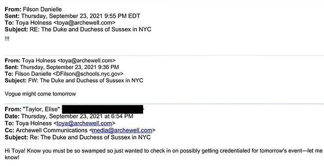 In an email sent to Filson just a day before the event, Holness gave her a heads up about Vogues's potential appearance