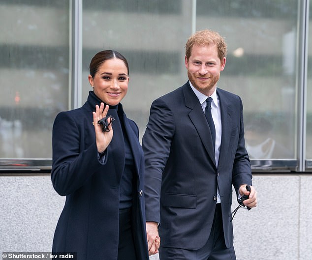 The Duke and Duchess of Sussex are pictured visiting One World Observatory on 102nd floor of Freedom Tower on September 23, 2021
