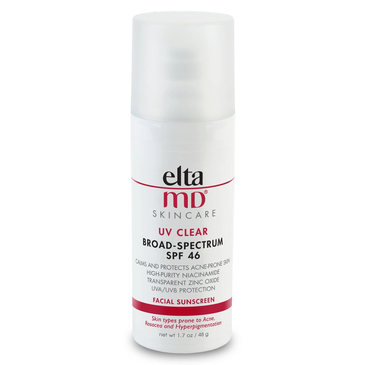 EltaMD UV Clear Sunscreen weiße Flasche auf weißem Hintergrund