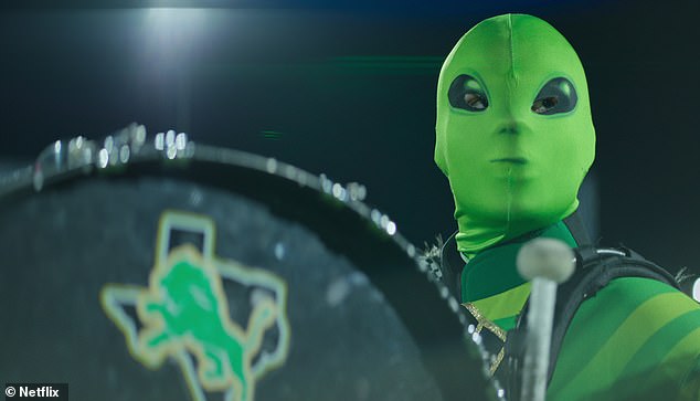 The mass sightings of these Texas-sized UFOs made national news with coverage in the Associated Press, the Los Angeles Times and on National Public Radio. Above, a local high school football team's marching band celebrates the local UFO event in Netflix's 'Encounters'