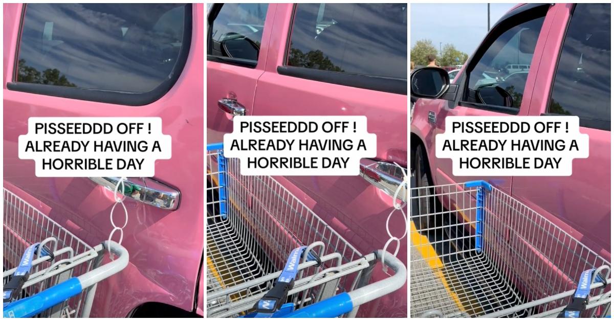 Eine Frau fand einen Walmart-Einkaufswagen, der mit einem Reißverschluss an ihrem SUV befestigt war