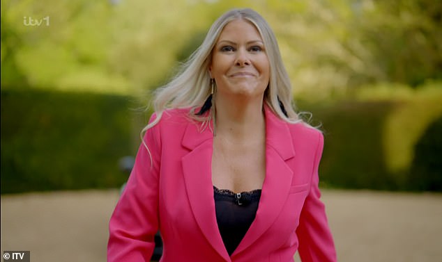 Here she comes:  Looking glam in a hot pink shorts suit, the single mum caught the eye of several of the single dads on the show, especially Roger, who's face lit up with a huge smile