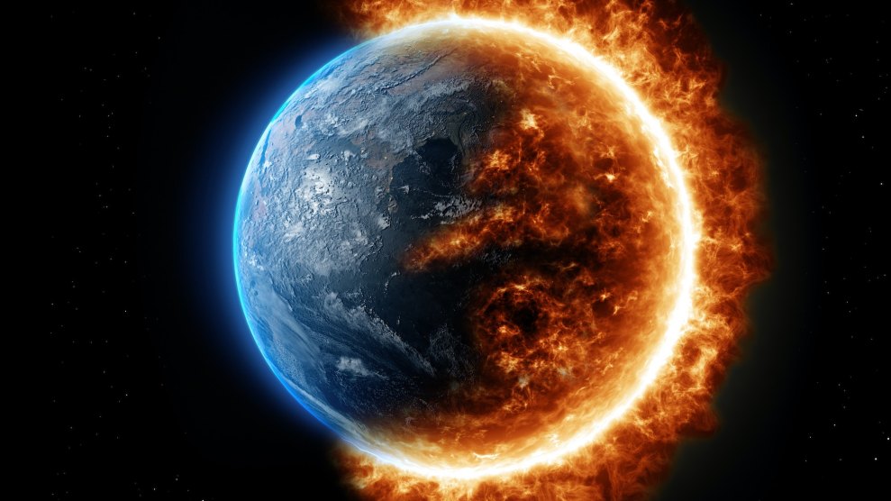 Eine Modellierung der Erde, die die Hälfte davon in Flammen zeigt