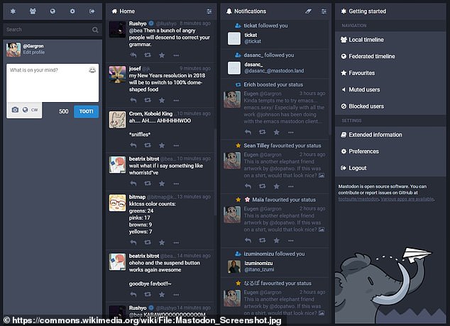 Pictured is the user interface of Mastodon, the free, open-source platform founded in 2016 by German Eugen Rochko