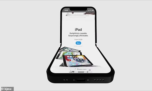 Genau wie andere faltbare Telefone, die bereits auf dem Markt sind, lässt sich das „iPhone V“ über ein zentrales Scharnier im Bildschirm nach unten klappen