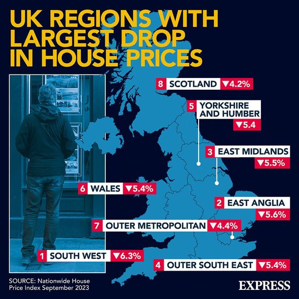 Karte der regionalen Immobilienpreissenkungen