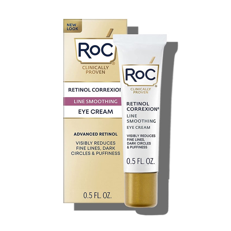 RoC Retinol Correxion Under Eye Cream: Eine weiß-goldene Tube mit passender Produktbox auf weißem Hintergrund