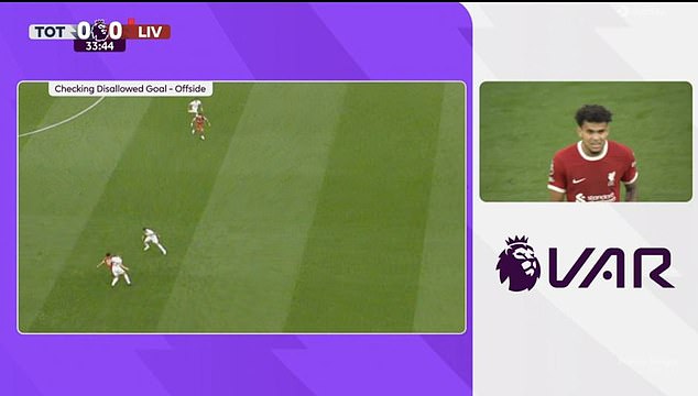 Luiz Diaz dachte, er hätte Liverpool gegen Tottenham in Führung gebracht – aber England schaffte es nicht, die Abseitsentscheidung auf dem Spielfeld außer Kraft zu setzen, was nach der 1:2-Niederlage der Reds große Kontroversen auslöste