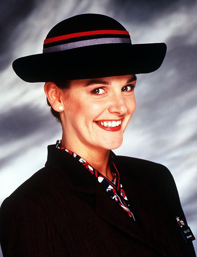 A BA stewardess proudly models her 1993 uniform. The hats later became optional. As well as the uniforms, BA's collection showcases hundreds of historical photos and videos, as well as articles explaining how British Airways evolved from a single-engine De Havilland aircraft to what it is today