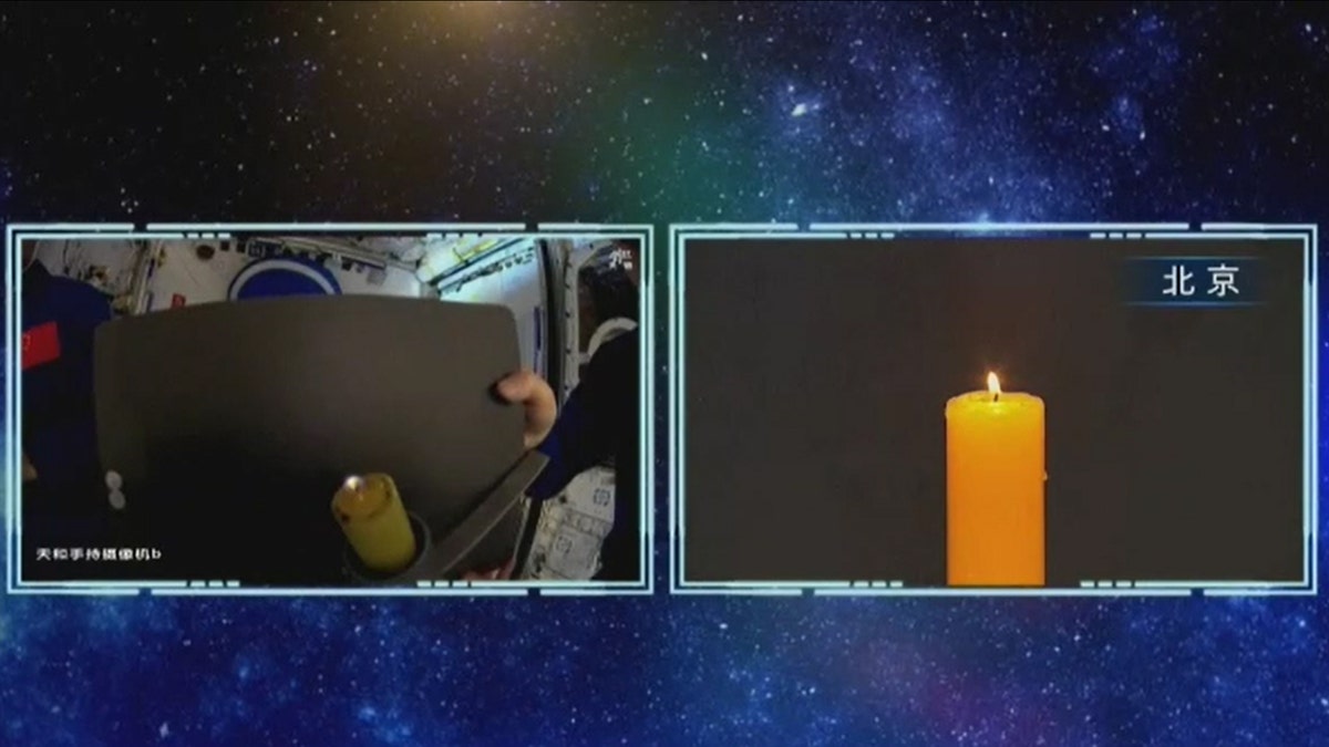 Standbilder von Kerzenlicht an Bord der chinesischen Raumstation