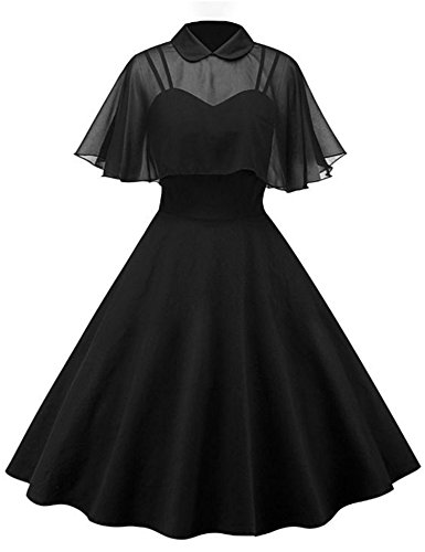GownTown Damen-Cocktailkleid im Stil der 1950er-Jahre, zweiteilig, Schwarz