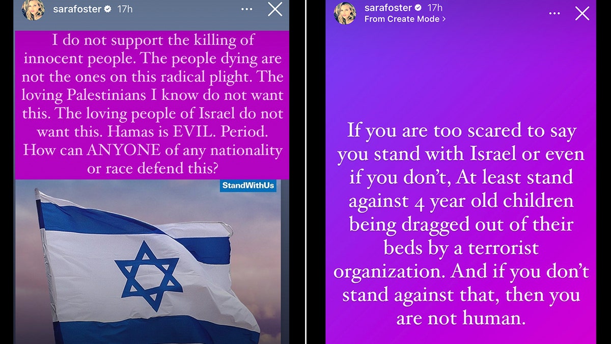 Sara Fosters Instagram-Geschichten verurteilen Gewalt in Israel