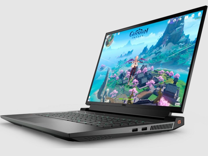 Der Dell G16 Gaming-Laptop mit Genshin Impact auf dem Bildschirm.