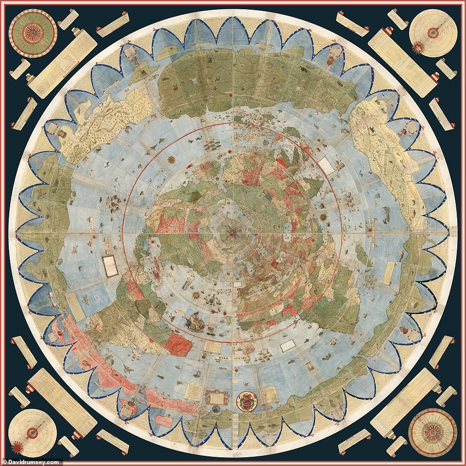This 10ft (3m) hand-drawn map of the world from 1587 is the 'largest early world map in existence', David reveals. He says that only one other copy of the map exists. 'It is made up of 60 meticulously drawn and coloured sheets, in his own hand,' David says. In 2017, along with a team of fellow collectors, David assembled these sheets 'digitally into one huge map – something Monte intended to do physically but never completed'. David notes that online, those who believe that the earth is flat - known as 'flat earthers' - have adopted the map 'as proof of their view that the world is not a sphere'. He says: 'Monte did not intend that, rather his choice of the North Polar projection was entirely practical because it shows accurately the relative sizes of the continents, with the exception of Antarctica, which has to ring the outer edges of the map. Monte was competing with Mercator’s World Map published just a few years earlier in 1569. Mercator’s projection resulted in inaccuracies in the sizes of continents, in favor of precise measuring of distances. Monte’s map “corrects” those inaccuracies.' However, David notes that he enjoys 'people loving the Monte map, for whatever reason'
