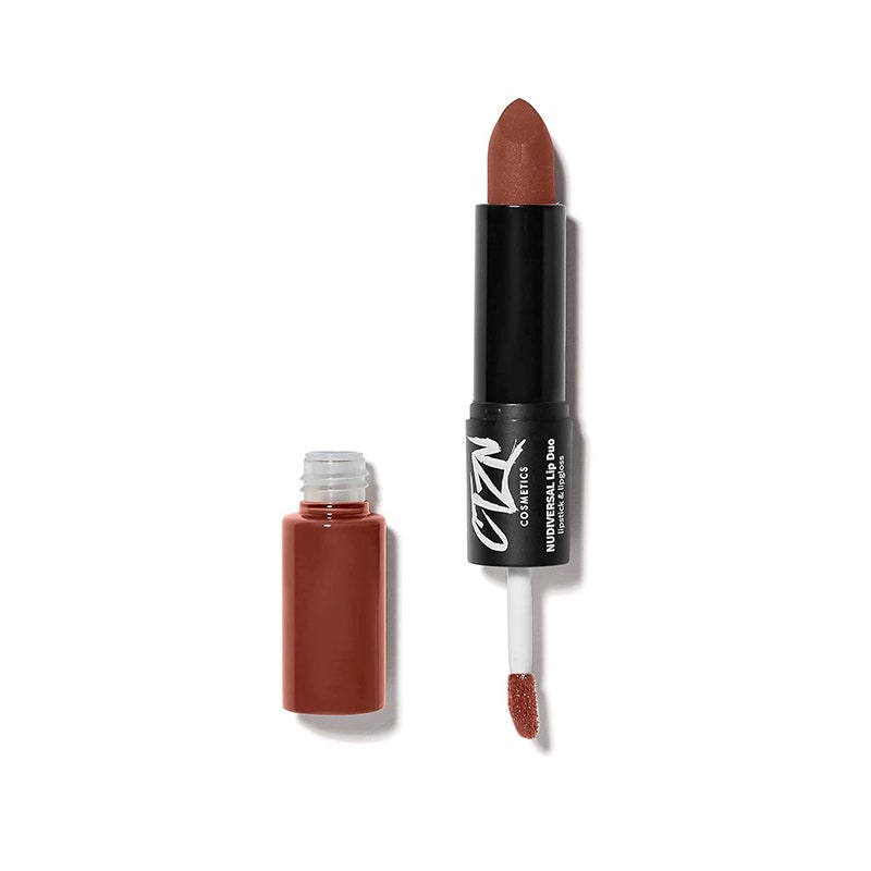 CTZN Cosmetics Nudiversal Lip Duo: A dual-ended nude lipstick and lip gloss duo on a white background