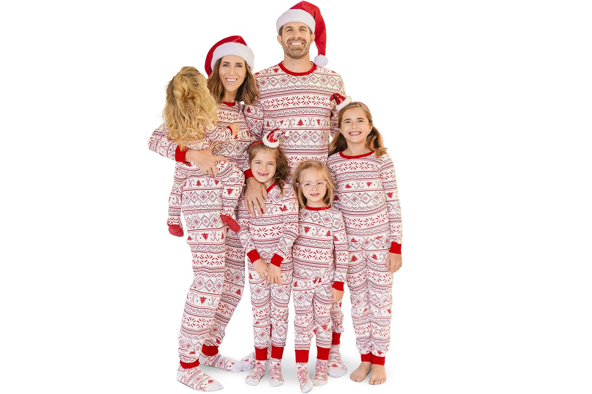 Eine Familie im passenden Pyjama-Set