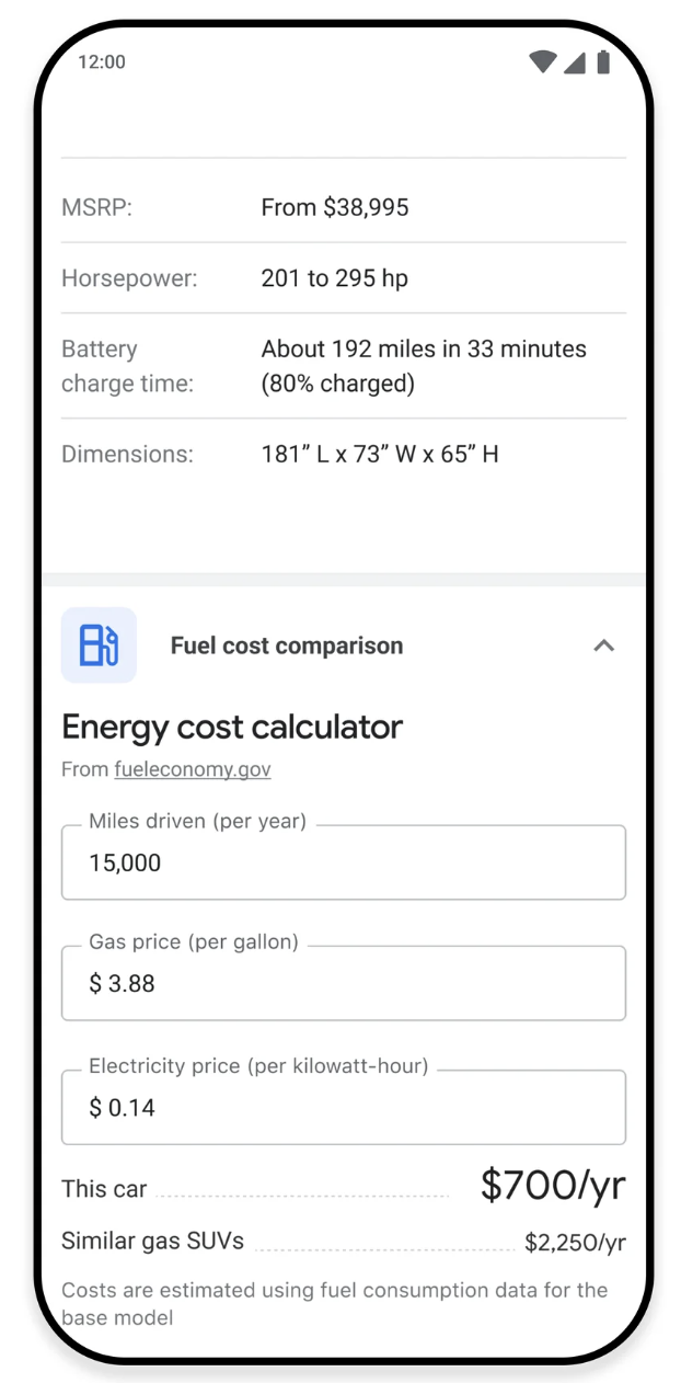 Die Google-Suche erhält neue Tools für Surface EV &  Energieinformationen