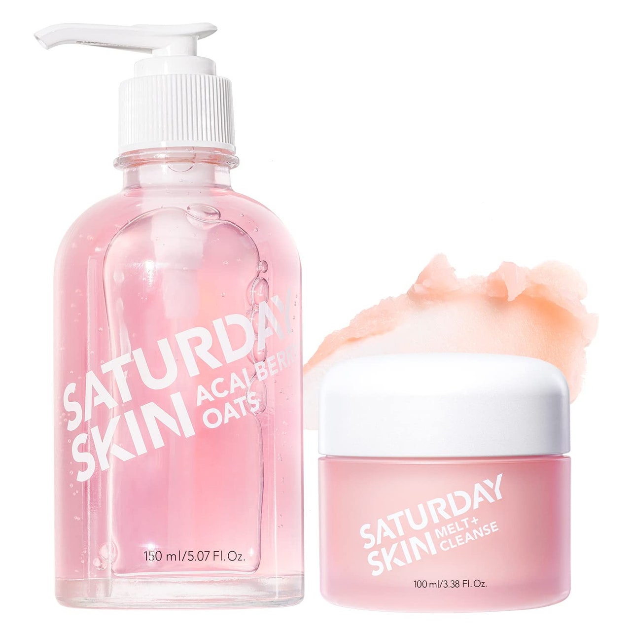 Saturday Skin Acai Berry Oats Cleanser und Melt + Cleanse auf weißem Hintergrund