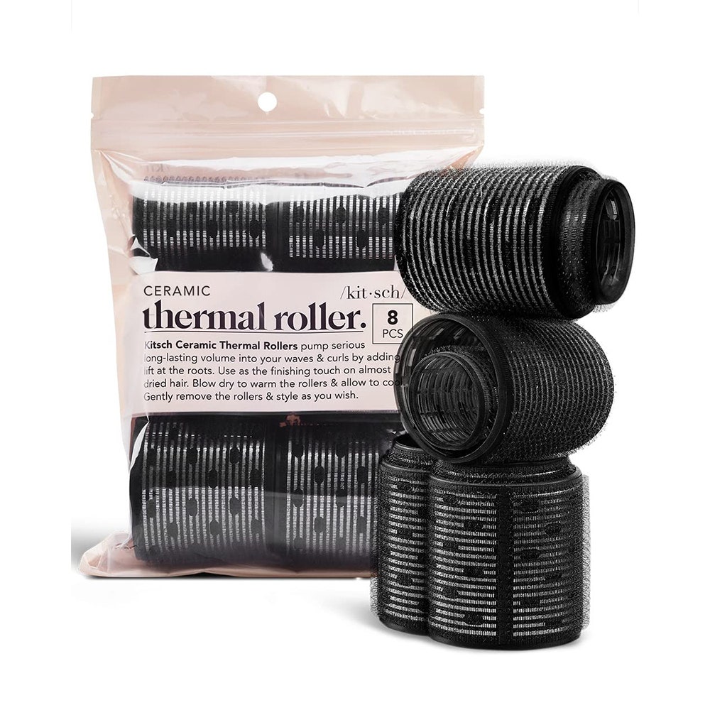 Ein 8er-Pack schwarzer Kitsch-Keramik-Thermo-Lockenwickler auf weißem Hintergrund