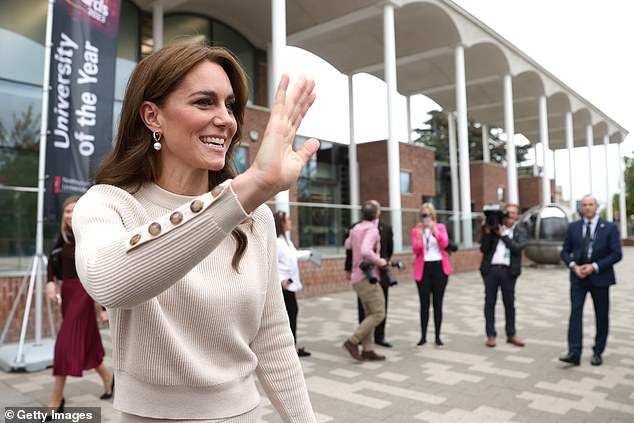 The Princess waved to the huge crows of royal fans who had gathered to meet her outside the campus