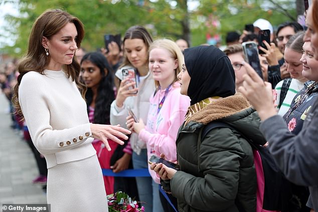 As she completed her tour of the university, Princess Kate took part in a walkabout where she met some pupils