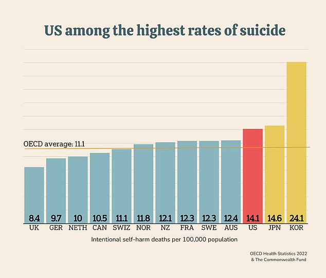 Die USA haben die dritthöchste Selbstmordrate weltweit.  Gleichzeitig herrscht in den USA ein Mangel an Fachkräften im Bereich der psychischen Gesundheit, und Millionen Amerikaner haben Schwierigkeiten, Zugang zu bezahlbarer Versorgung wie Gesprächstherapie und Psychiatrie zu erhalten
