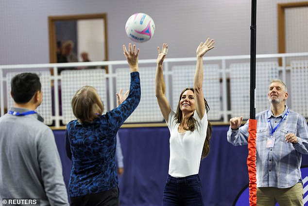 Princess Kate tried to act as a defender as someone took a shot at the net during the sporting exercise