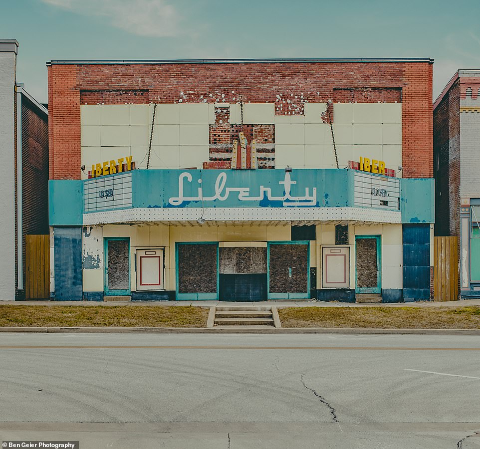 This image shows the abandoned Liberty Theater in Vandalia, a city in Illinois. It opened around 1910 and stopped operating in early 2008, the website Cinema Treasures reveals