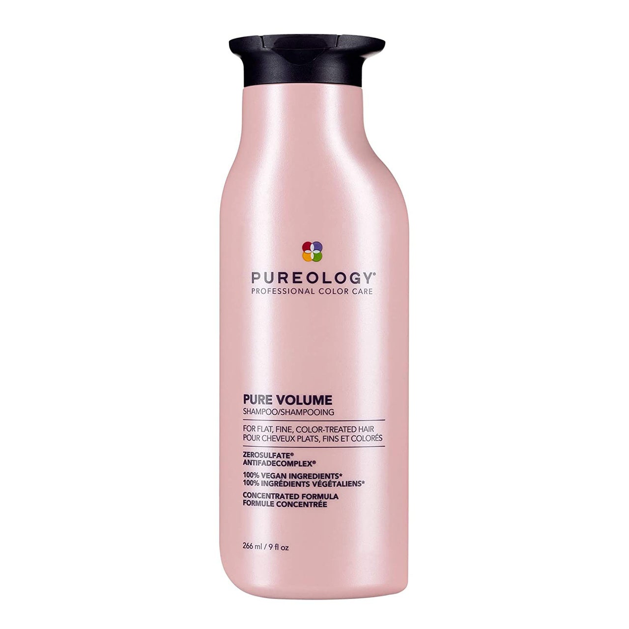 Pureology Pure Volume Shampoo rosa Shampooflasche auf weißem Hintergrund