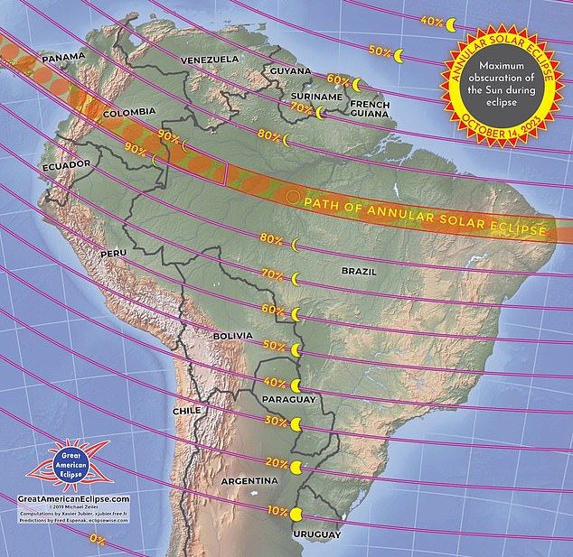 Die diesjährige ringförmige Sonnenfinsternis wird auf einer 125 Meilen langen Bahn von Oregon nach Brasilien verlaufen