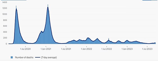TODESFÄLLE: Diese Grafik zeigt die Zahl der seit Beginn der Pandemie verzeichneten Covid-Todesfälle – obwohl die Zahlen im Vergleich zu früher im Jahr leicht gestiegen sind, liegen sie bei weitem nicht an den zuvor verzeichneten Höchstständen
