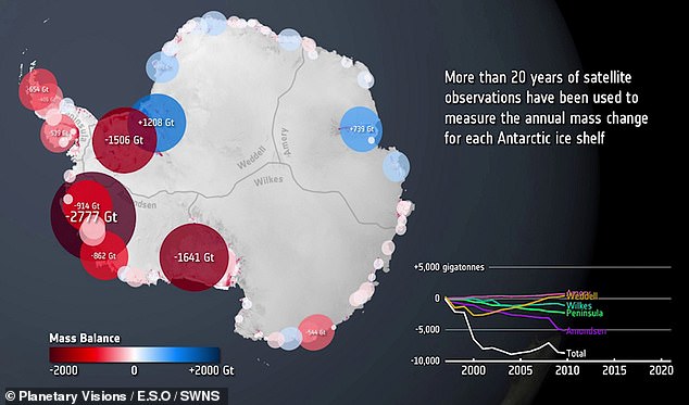 Bei der Analyse von über 100.000 Satellitenradarbildern entdeckten Forscher der Universität Leeds eine stetige Erosion der Eisschilde des Kontinents, wobei zwischen 1997 und 2021 über 40 Eisschilde schrumpften