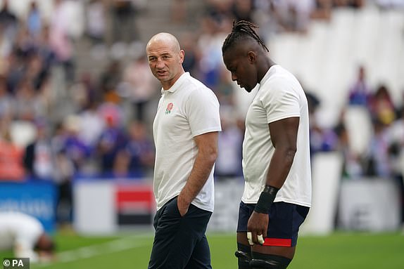 England manager Steve Borthwick (left) with Maro Itoje before the Rugby World Cup 2023 quarter-final match at the Stade Velodrome in Marseille, France. Picture date: Sunday October 15, 2023. PA Photo. See PA story RUGBYU World Cup England. Photo credit should read: David Davies/PA Wire.RESTRICTIONS: Use subject to restrictions. Editorial use only, no commercial use without prior consent from rights holder.