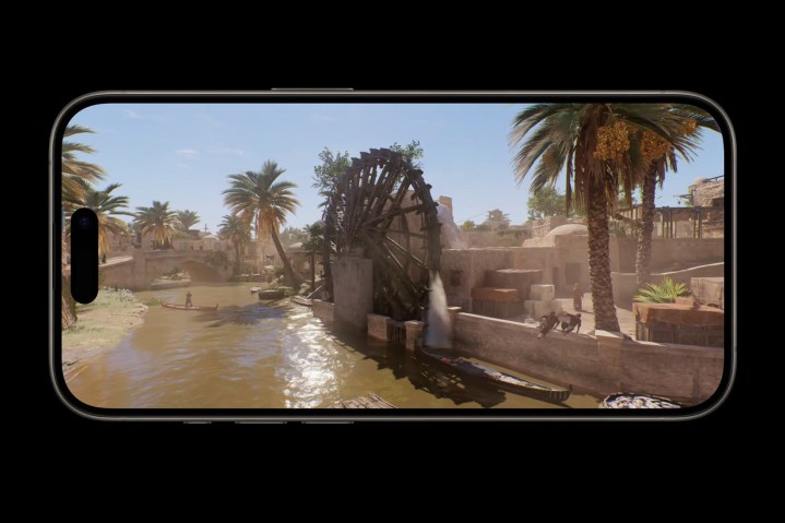 Assassin's Creed Mirage on an iPhone 15 Pro Max.