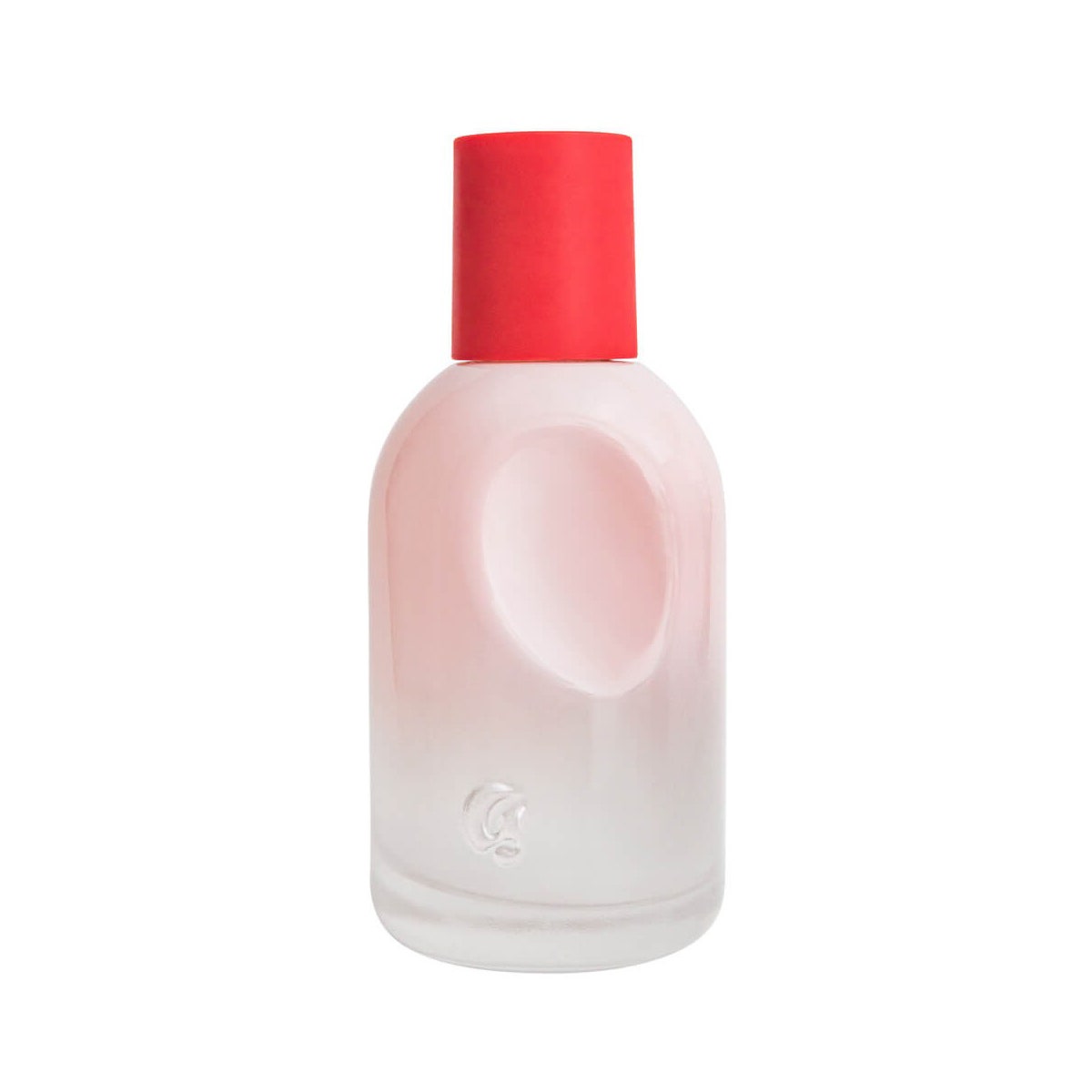 Glossier You rosa Parfümflasche mit rotem Verschluss auf weißem Hintergrund