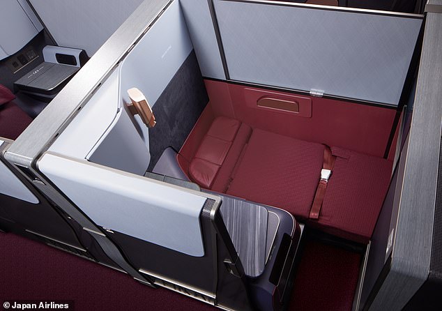 Die Business-Class-Sitze (siehe die beiden Bilder oben) können in den „Bettmodus“ mit einer Länge von ca. 198 cm (78 Zoll) und „ausreichend Platz im Fußbereich“ ausgefahren werden.