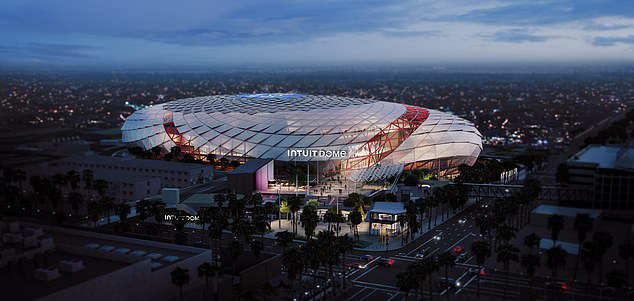 Eine Darstellung des Intuit Dome mit 18.000 Sitzplätzen ist in Inglewood, Kalifornien, zu sehen