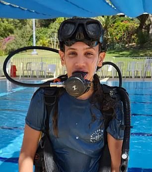 Yahel seen wearing diving gear at a swimming pool