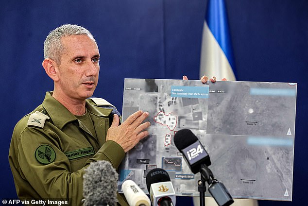 Speaking this morning, IDF spokesperson Daniel Hagari claimed Hamas knew the hospital blast was caused by an Islamic Jihad rocket but launched a 'global media campaign' to blame Israel