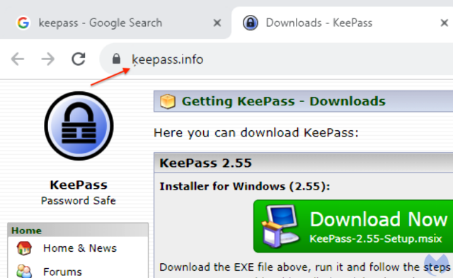 Screenshot mit keepass.info in der URL und dem Keepass-Logo.