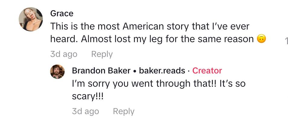 Ein Kommentator sagte, dass sie aus demselben Grund fast ihr Bein verloren hätte