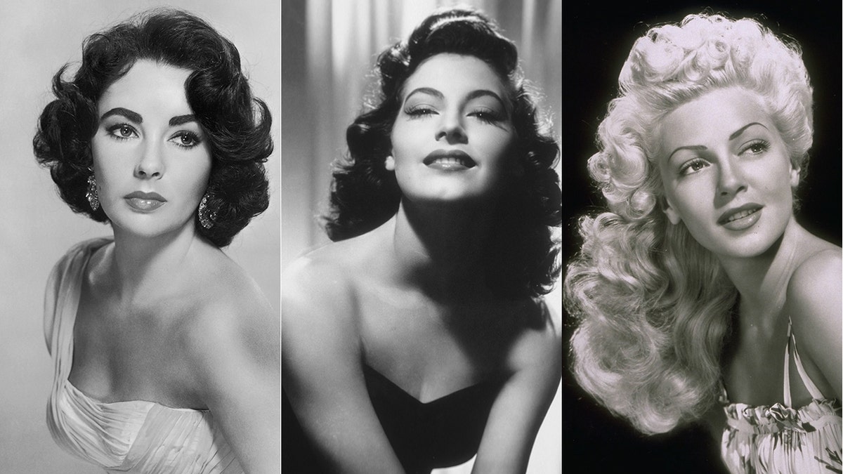Ein geteiltes Nebeneinanderfoto von Elizabeth Taylor, Ava Gardner und Lana Turner