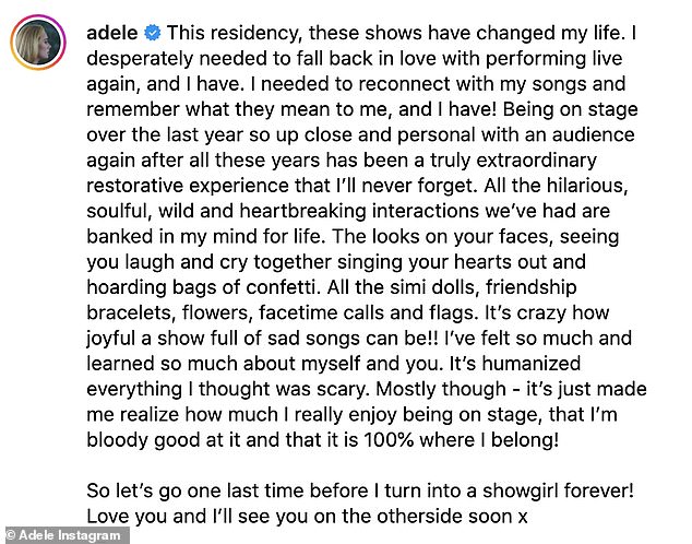 Dankbar: Der Musiker schrieb: „Diese Residenz, diese Shows haben mein Leben verändert.“  Ich musste mich unbedingt wieder in die Live-Auftritte verlieben, und das habe ich getan.