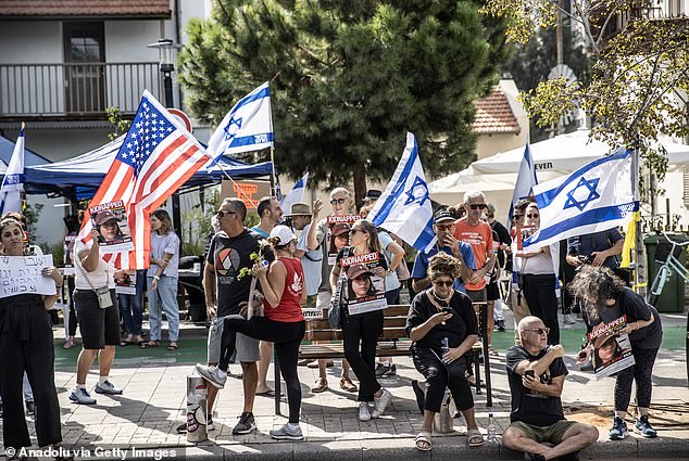 Israelis, whose close ones were taken hostage during a Hamas attack, demonstrate during a meeting between US President Joe Biden and Israeli leaders earlier this week