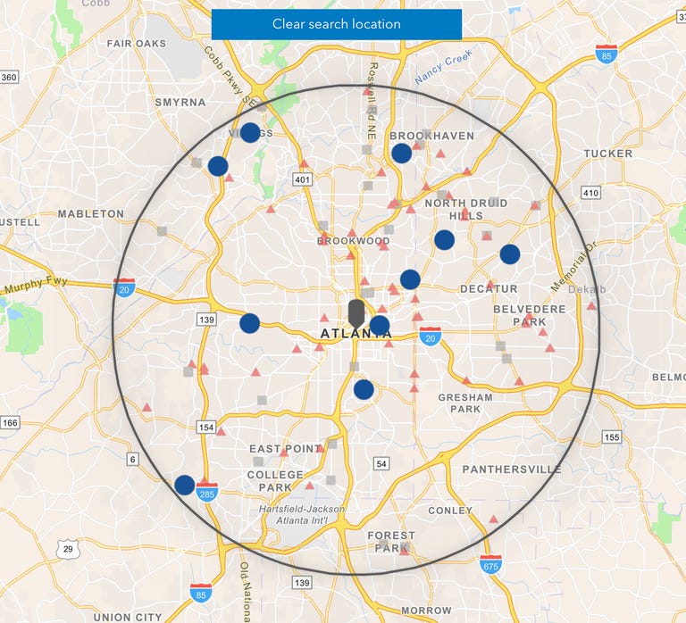 Karte der Test-to-Treat-Standorte für COVID-Tests in der Nähe von Atlanta