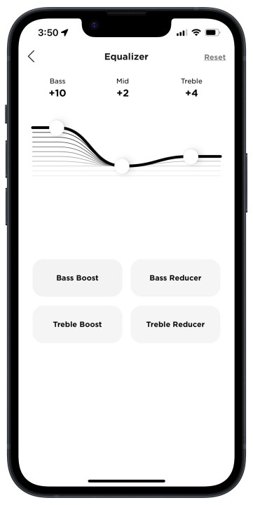 Bose Music app on iOS: EQ settings.