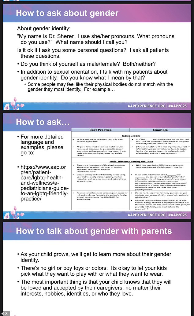 Weitere Folien aus ihrer Präsentation befassten sich mit der Frage, wie man mit Patienten und Eltern über Geschlechterfragen spricht